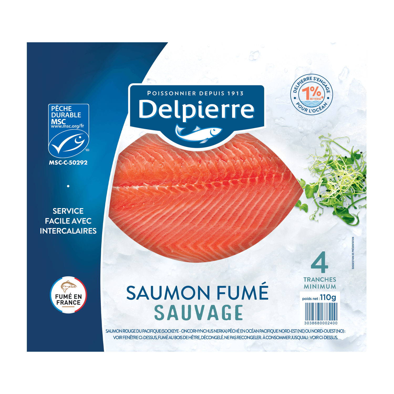 Saumon de France fumé - 4 tranches - 180 g