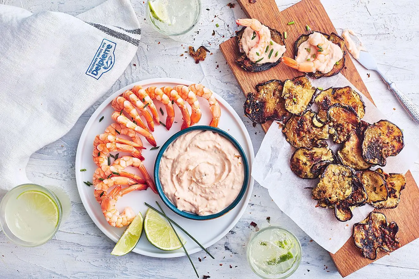 Chips d’aubergine maison et Couronne de Crevettes