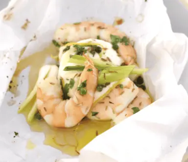 Gambas & fromage frais en papillote