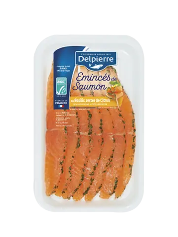 ÉMINCÉS DE SAUMON AU BASILIC ET ZESTE DE CITRON